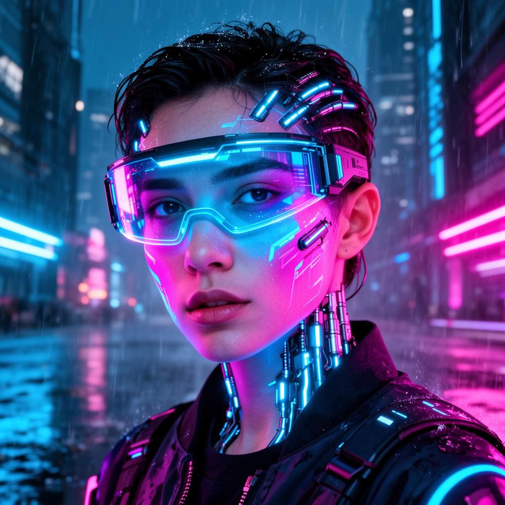 Cyberpunk neon AI character portrait